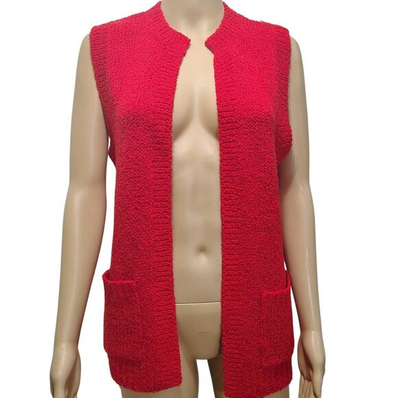 70s Red Acrylic Knit Sleeveless Cardigan Vest Misses Sportswear Size Medium New - Picture 1 of 9